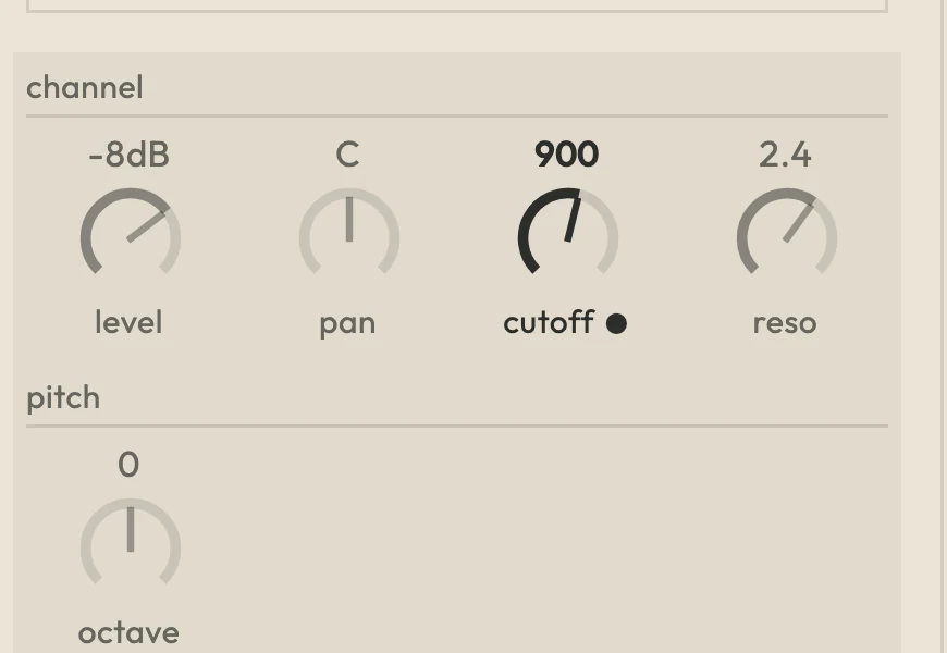 Channel knobs while step 9 is selected: cutoff shows its locked value, 900, with a dot.