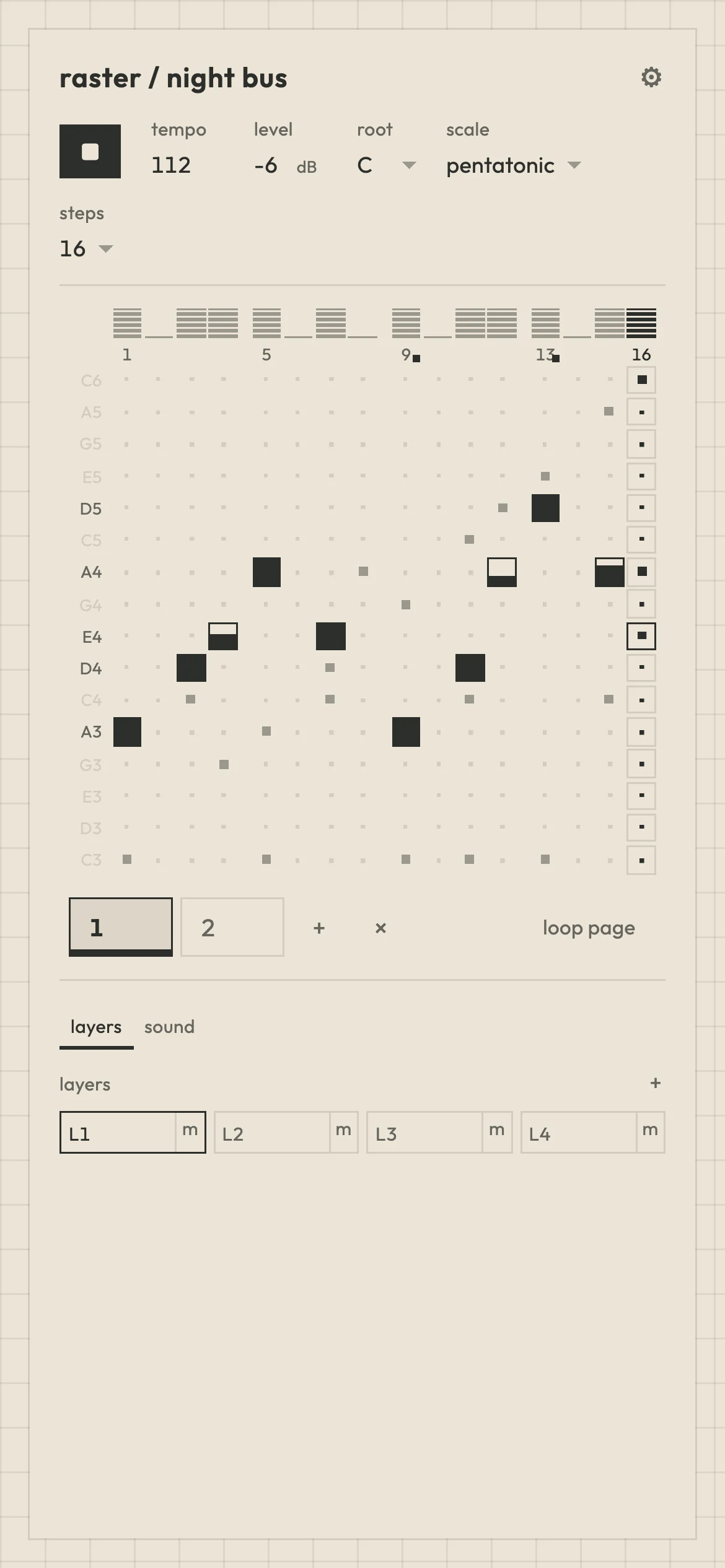 raster on a phone: the grid on top at a fixed size, the controls in tabs underneath.